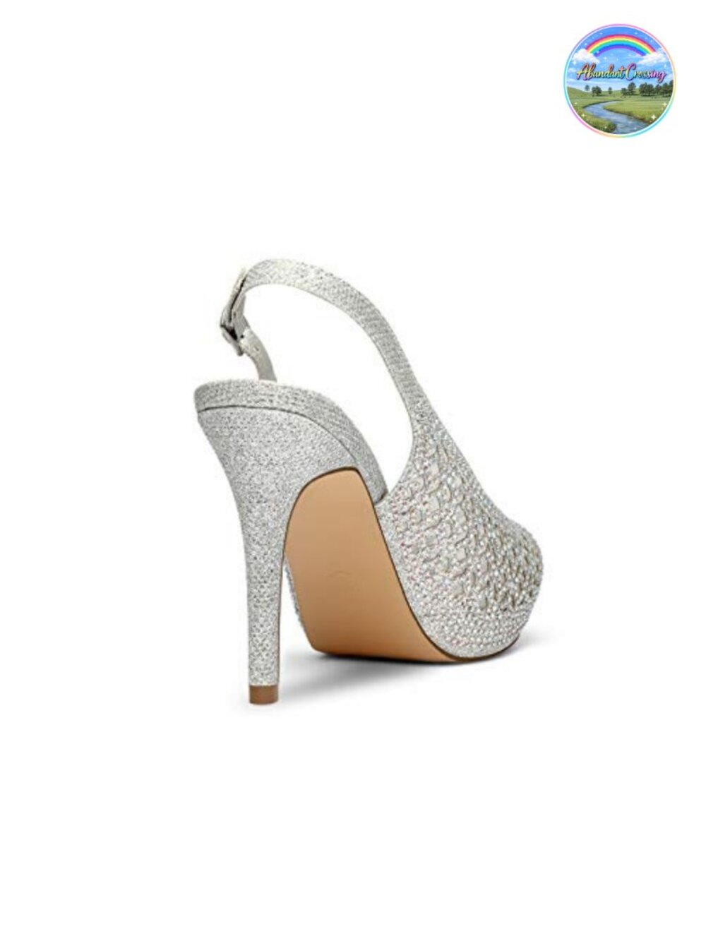 Platform Peep Toe Slingback Heels with Rhinestone Mesh - Picture 4 of 6